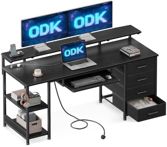 dsok computer desk with keyboard tray and drawers