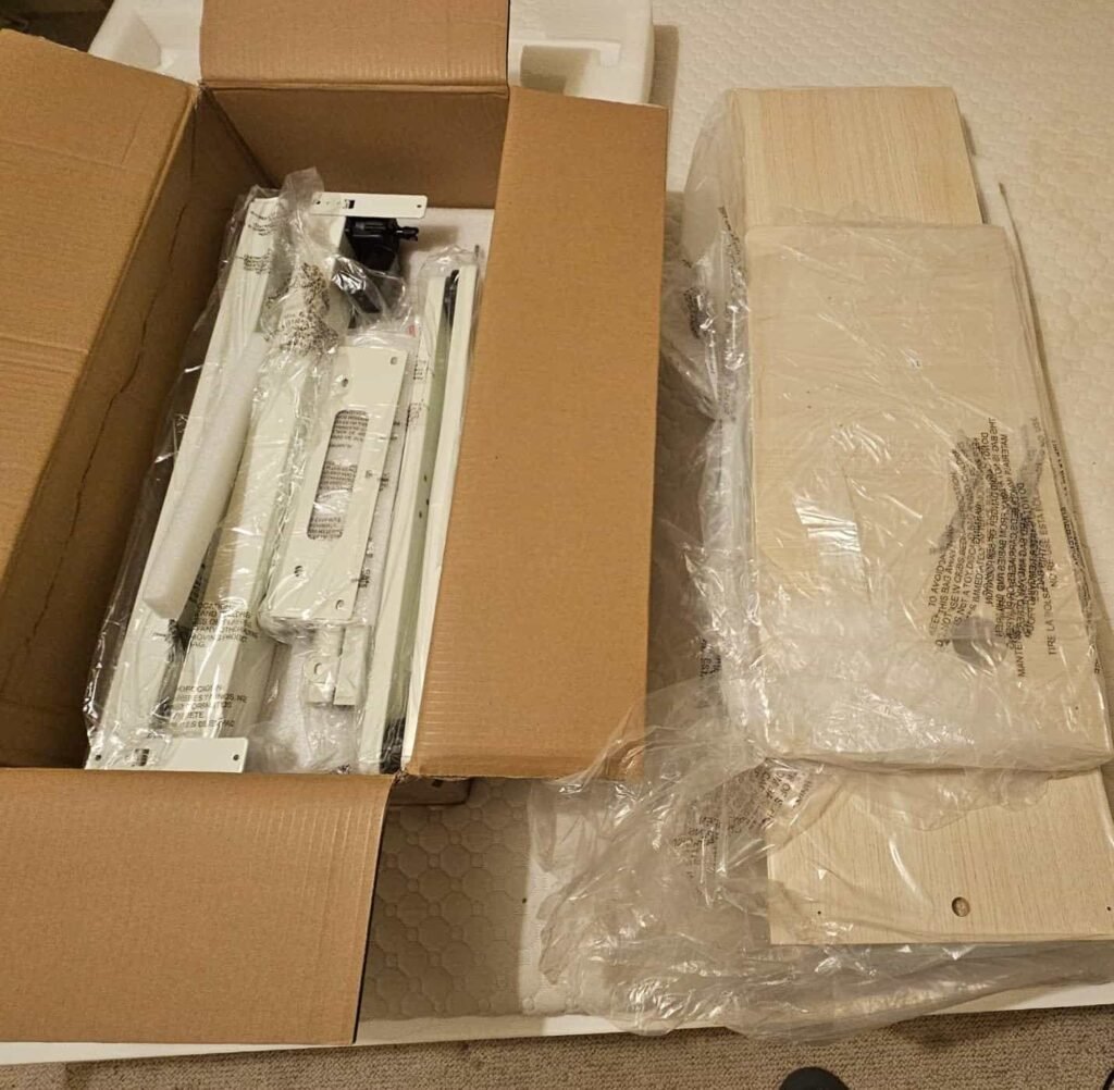 our own purchase testing view of gear computer desk for 3 monitors our unboxing package arrival home office for several weeks to months