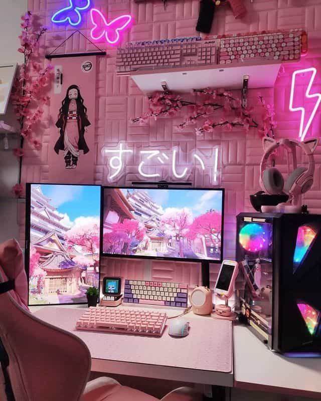 gaming desk setup for girl gamer