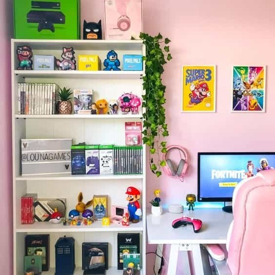 pink gaming room is well decorated