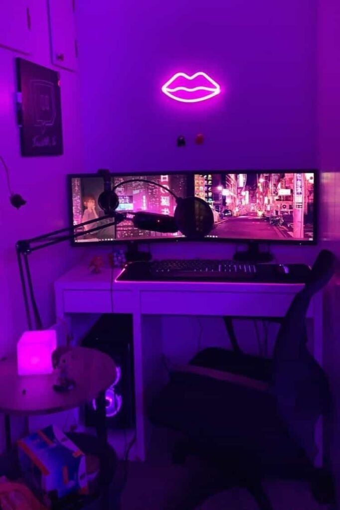 purpleholic cute gaming desk setup for girls 682x1024
