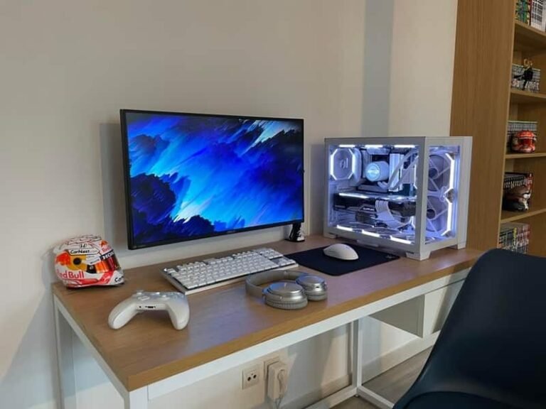 white gaming desk with no visible wires 768x576